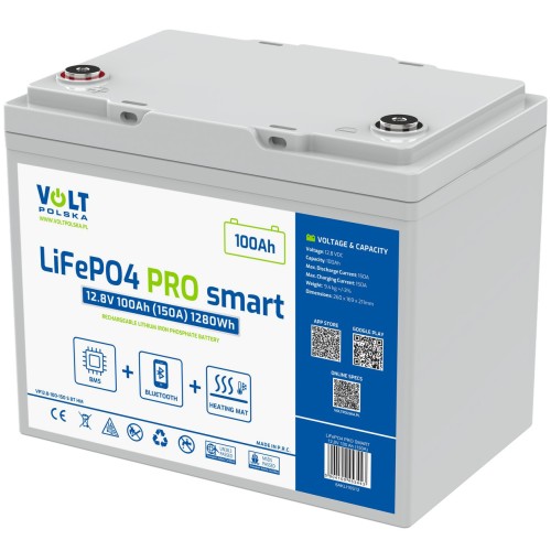 Akumulator LiFePO4 PRO SMART 12,8V 100 Ah (150A) BlueTooth Mata grzewcza