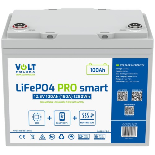 Akumulator LiFePO4 PRO SMART 12,8V 100 Ah (150A) BlueTooth Mata grzewcza