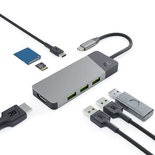 Hub adapter Green Cell USB-C Connect 3xUSB 3.1 HDMI 4K 60Hz USB-C 85W
