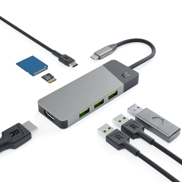 Hub adapter Green Cell USB-C Connect 3xUSB 3.1 HDMI 4K 60Hz USB-C 85W