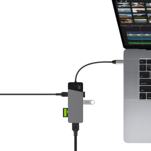 Hub adapter Green Cell USB-C Connect 3xUSB 3.1 HDMI 4K 60Hz USB-C 85W