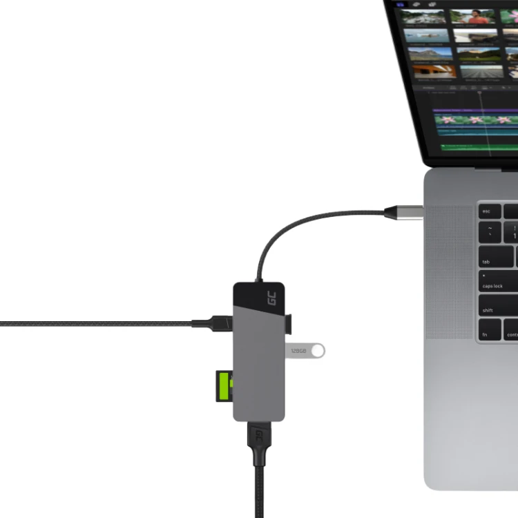Hub adapter Green Cell USB-C Connect 3xUSB 3.1 HDMI 4K 60Hz USB-C 85W
