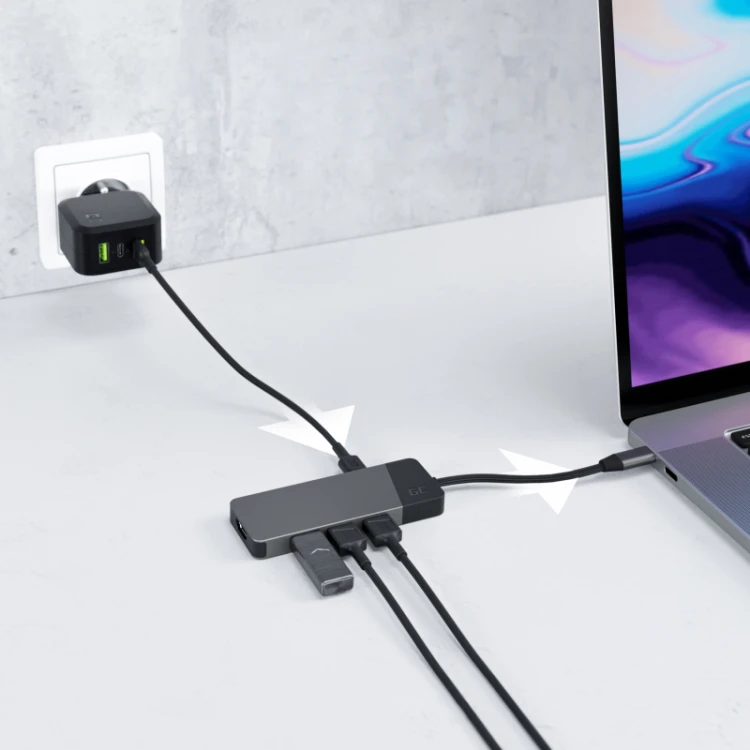 Hub adapter Green Cell USB-C Connect 3xUSB 3.1 HDMI 4K 60Hz USB-C 85W