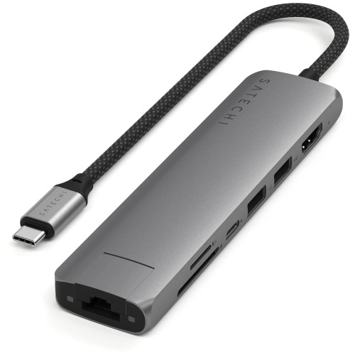 Satechi 7-in-1 USB-C Slim Wieloportowy Adapter USB-C Ethernet Space Grey