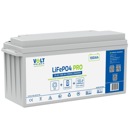 VOLT AKUMULATOR LiFePO4 PRO 25,6V 100Ah (100A) BMS BLUETOOTH MATA GRZEWCZA
