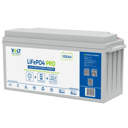 VOLT AKUMULATOR LiFePO4 PRO 25,6V 100Ah (100A) BMS BLUETOOTH MATA GRZEWCZA