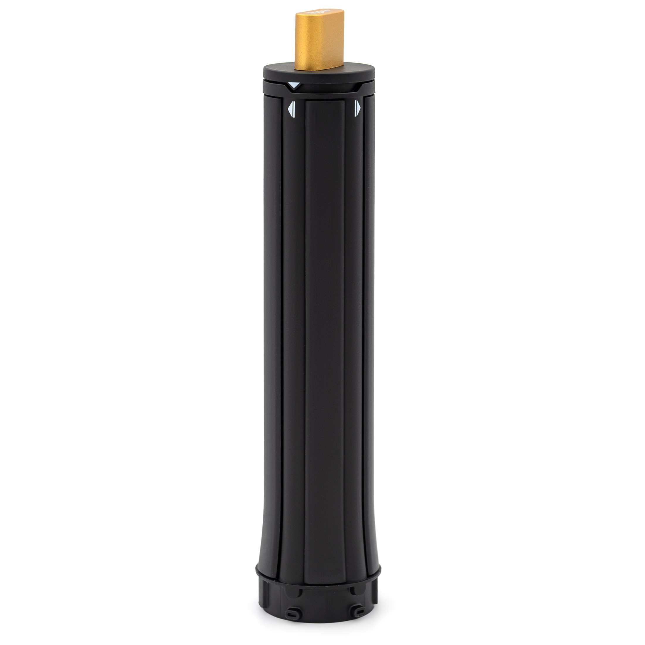 Czarna końcówka cylindryczna 30 mm do stylizacji włosów Dyson Airwrap. Widoczny profil z żłobkowaniami oraz złoty obrotowy element na szczycie służący do zmiany kierunku nawiewu.