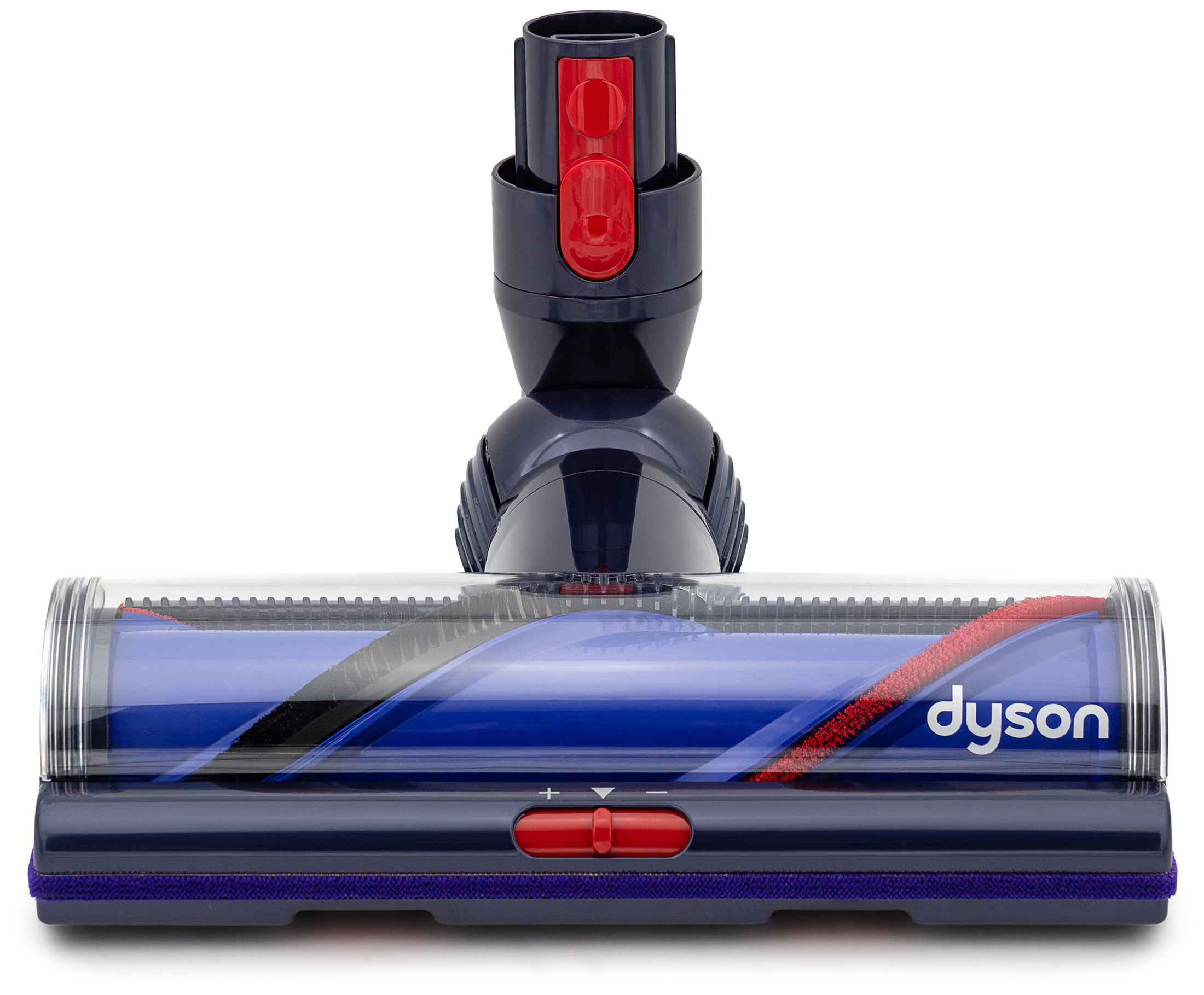 Elektroszczotka Digital Motorbar w kolorze błękitu pruskiego z przezroczystą obudową wałka. Widoczne jest spiralne włosie czyszczące, przedni suwak regulacji oraz czerwony przycisk montażowy. Akcesorium przeznaczone jest do głębokiego czyszczenia różnych rodzajów podłóg.