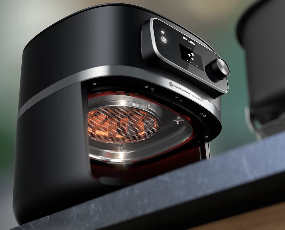 Ogrzewana grzałka frytownicy beztłuszczowej Philips Airfryer Combi XXL, widoczna od dołu urządzenia.